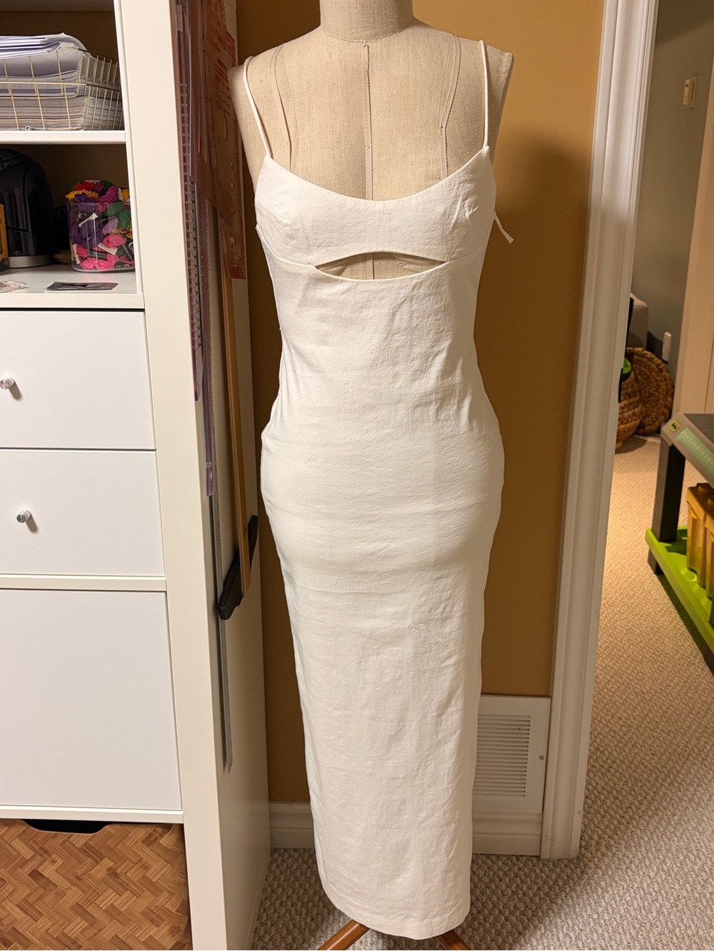 Zara White Maxi Dress with Front Cutout
